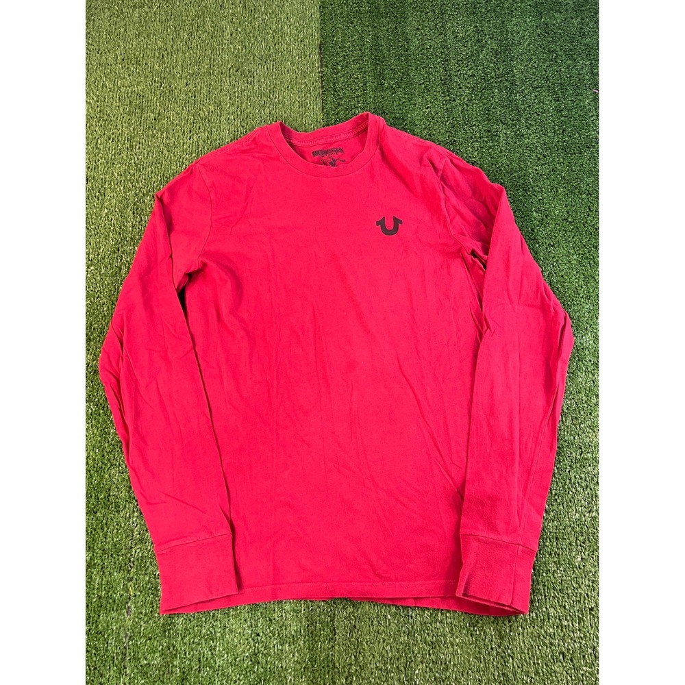 True Religion Mens Red Buddha Graphic‎ Long Sleeve T-Shirt XS/SM Logo Tee
